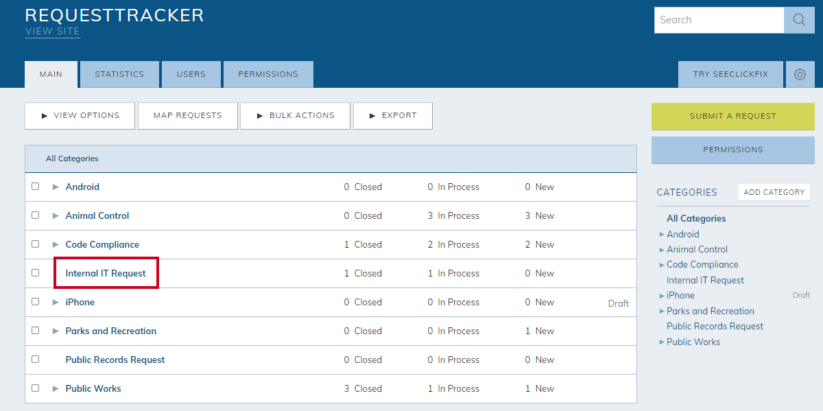 select a request type
