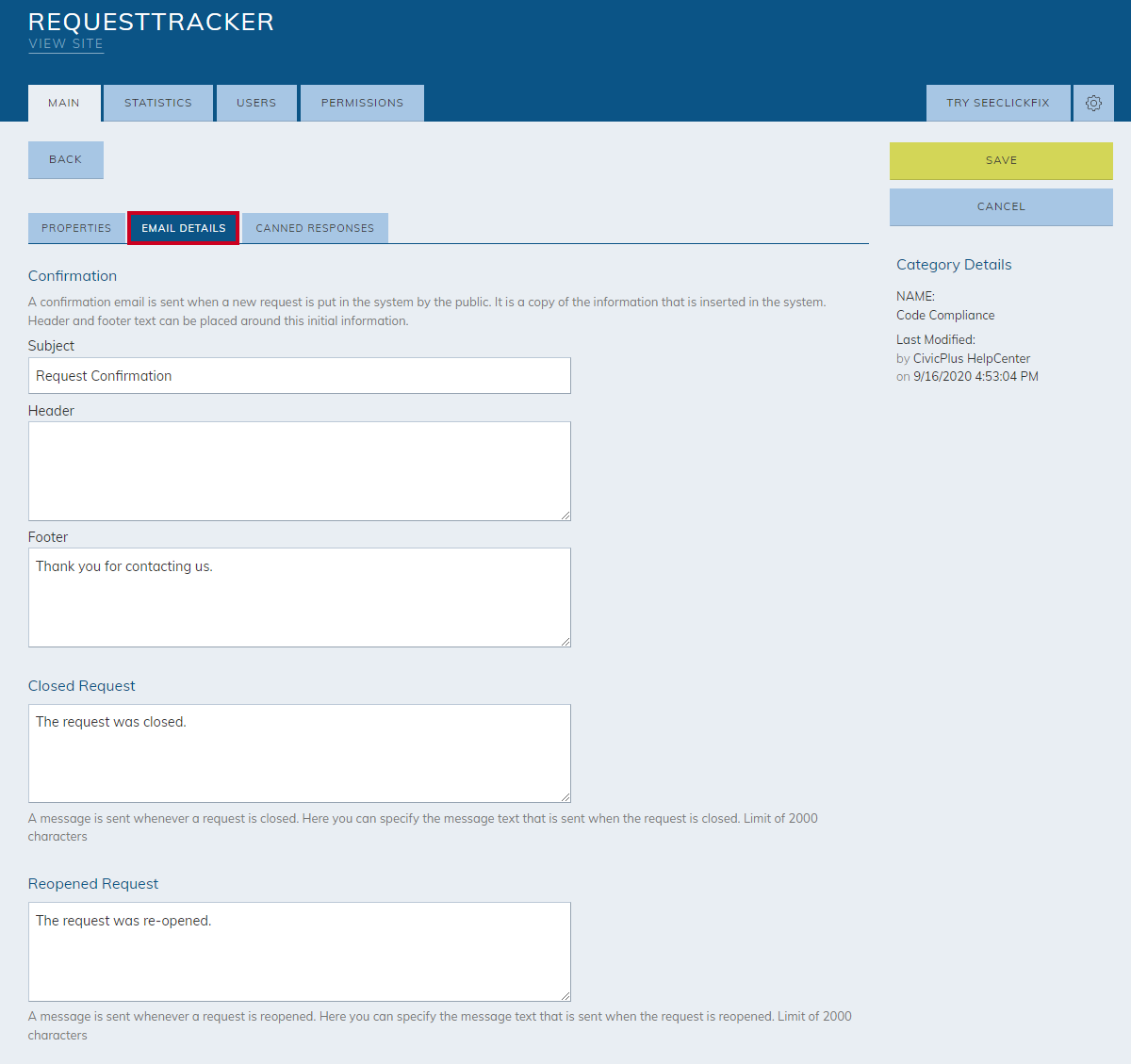 email details tab