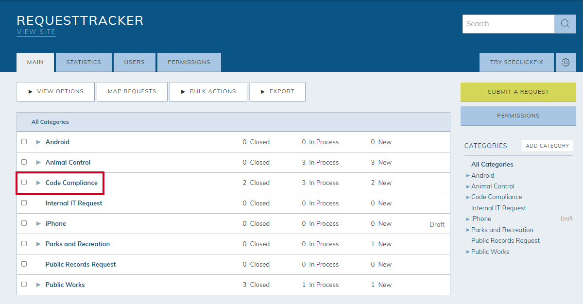 select a request category