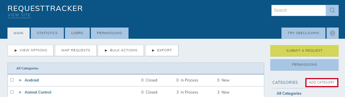 RequestTracker add category button