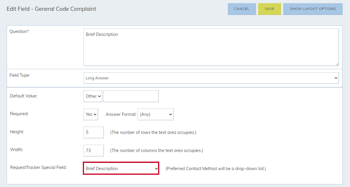RequestTracker Special Field drop-down menu
