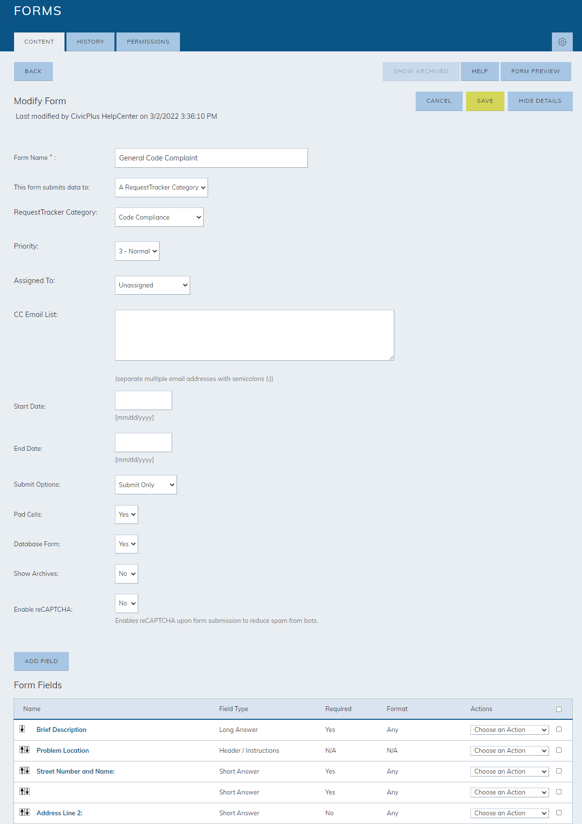 form option fields