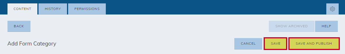 cancel, save, or save and publish buttons