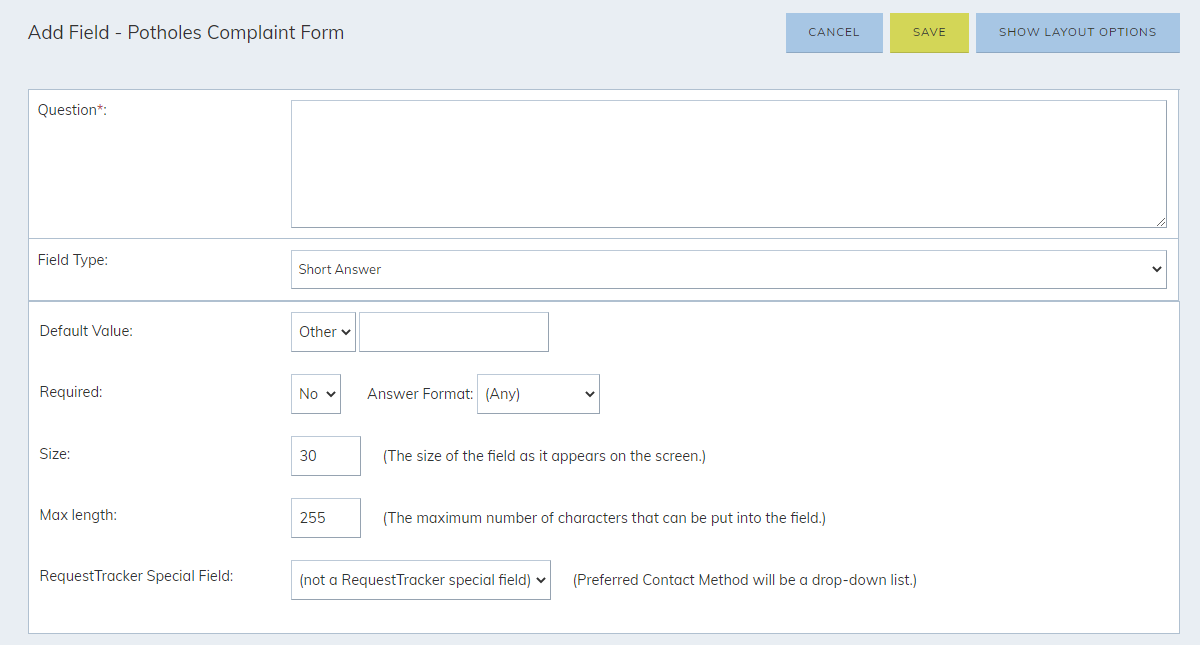 question field options