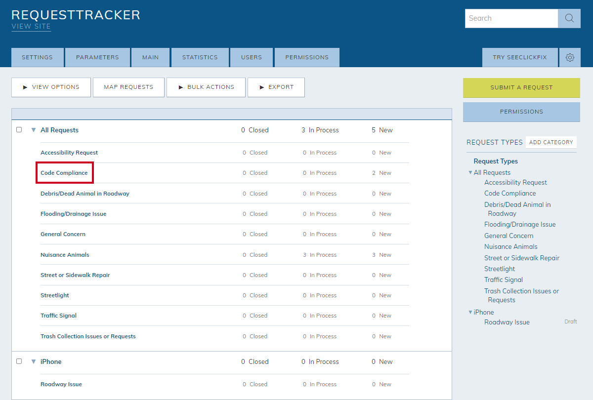 select a request type