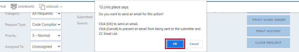 notifcation options pop-up, okay or cancel buttons
