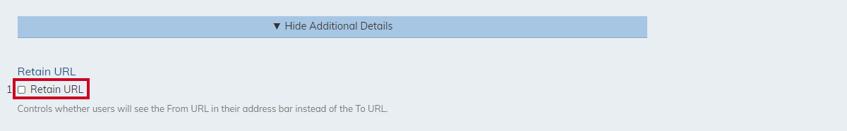 Enable retain URL checkbox.
