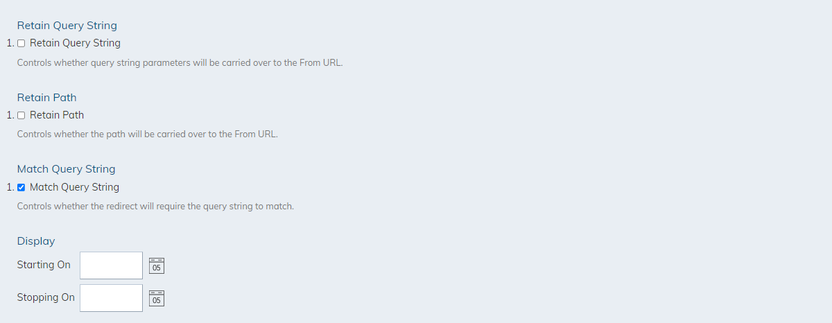 Optional short URL settings.