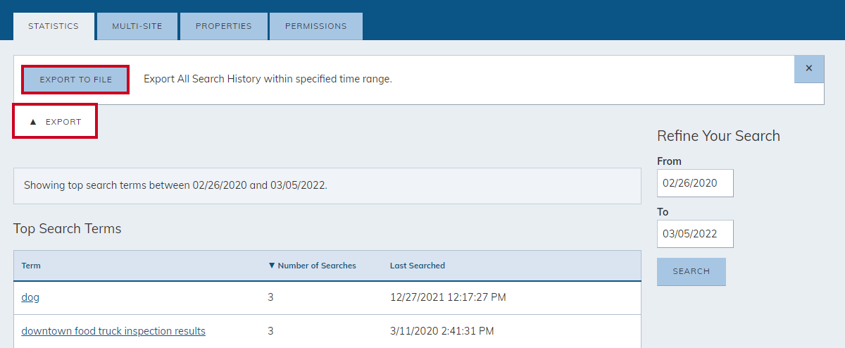 Export menu, export to file button.