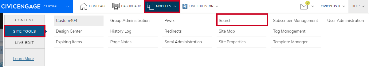 Navigate to the search site tool.