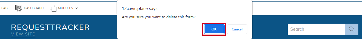 confirm delete pop-up window