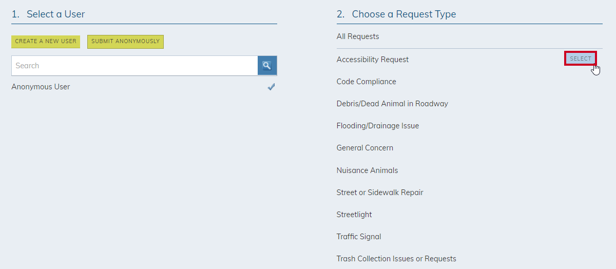 select request type