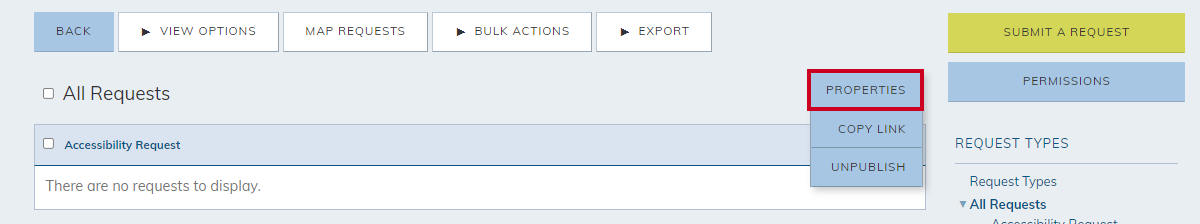 actions menu, properties
