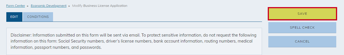 form save button
