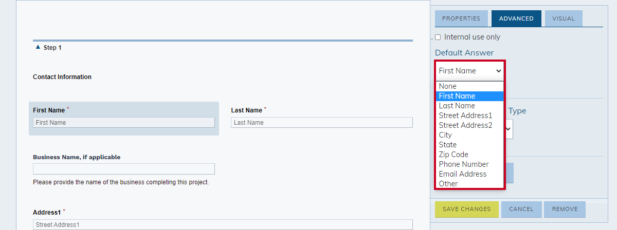 default answer drop-down