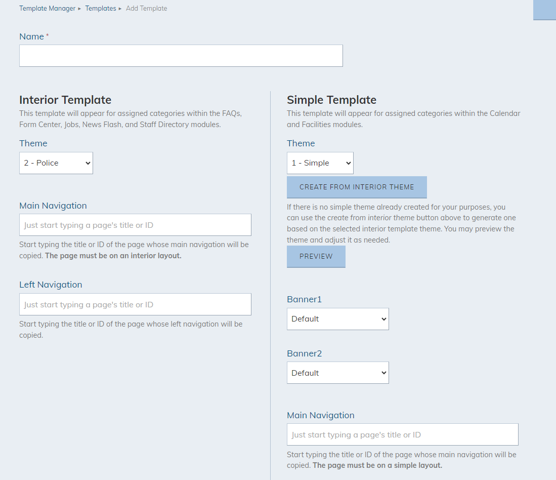 template option fields