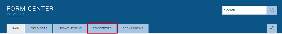 form center, properties tab