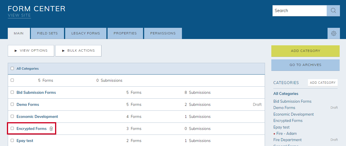 select the encrypted category