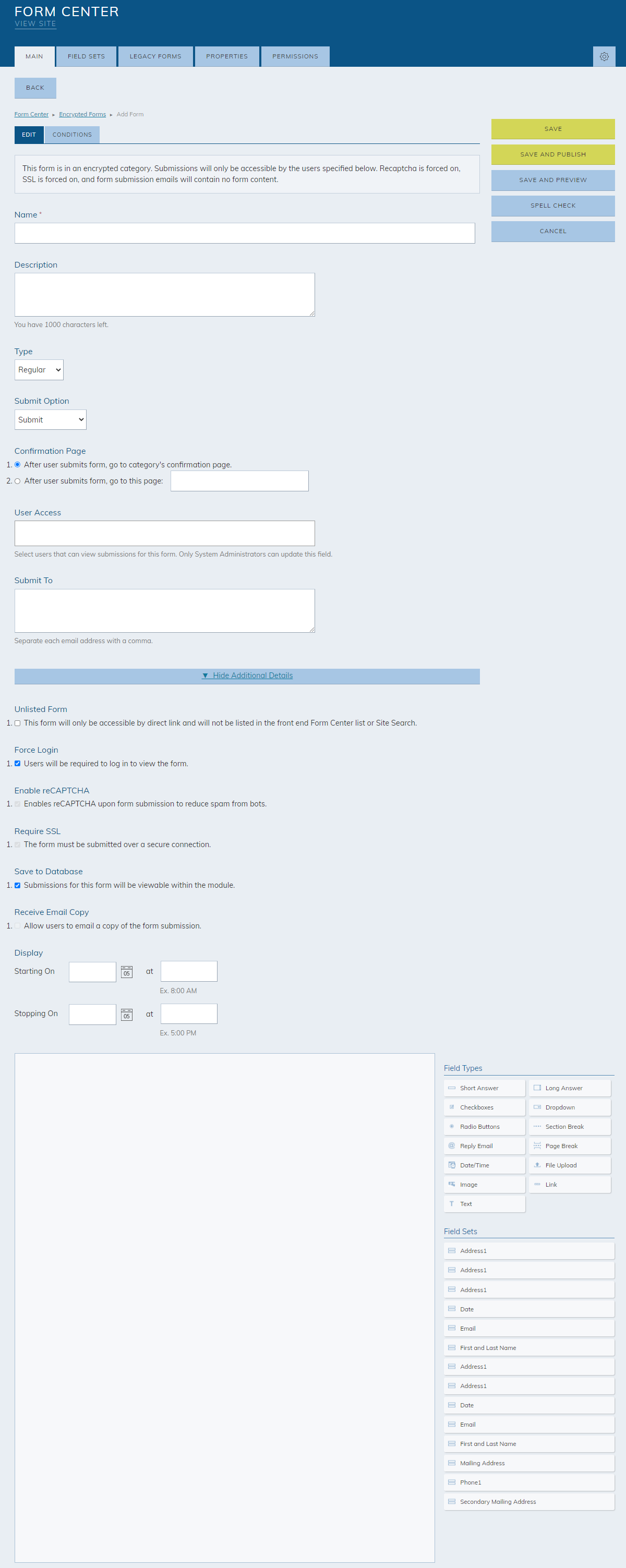 new form informational fields
