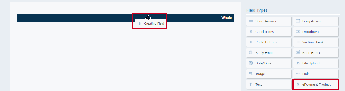 drag-and-drop ePayment product field type