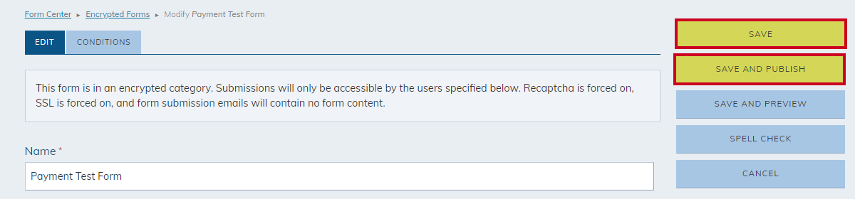 save or save and publish buttons