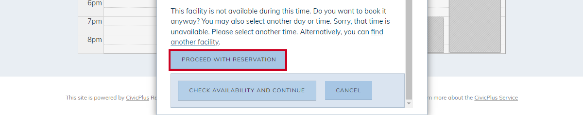 proceed with reservation button