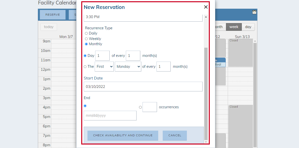 monthly recurring event