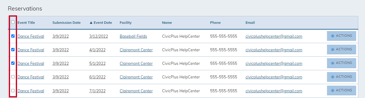 Reservation checkboxes.