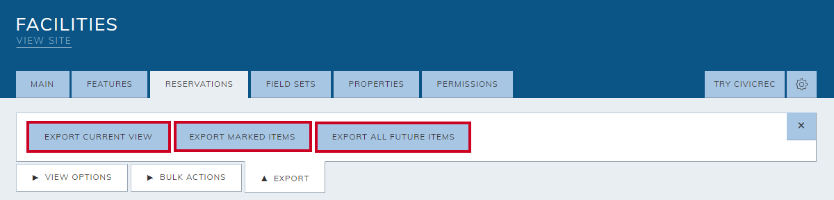 export action buttons