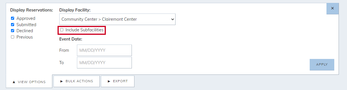 Include subfacilities checkbox.
