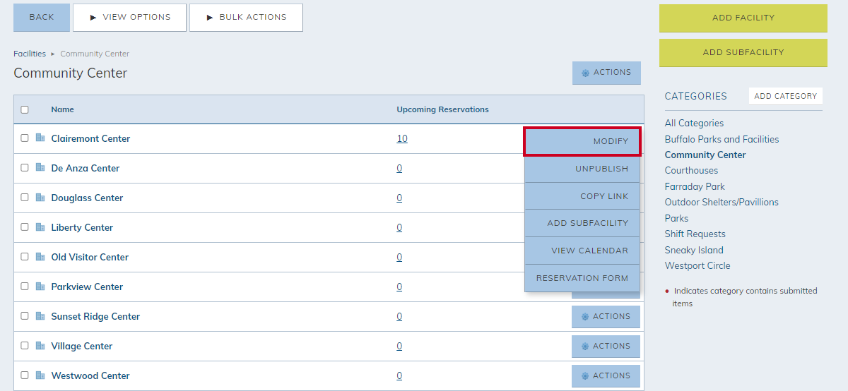 Modify option in Actions menu.