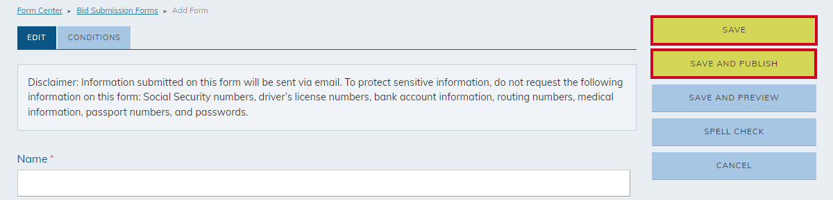 save or save and publish buttons