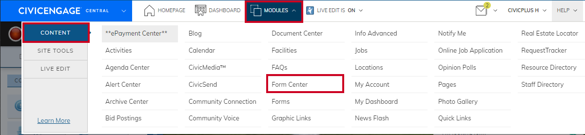 navigate to the form center module
