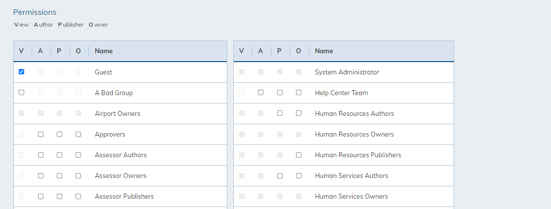 Permissions options.