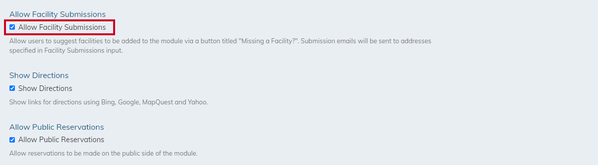 allow facility submissions checkbox