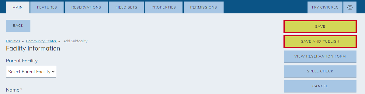 save or save and publish buttons
