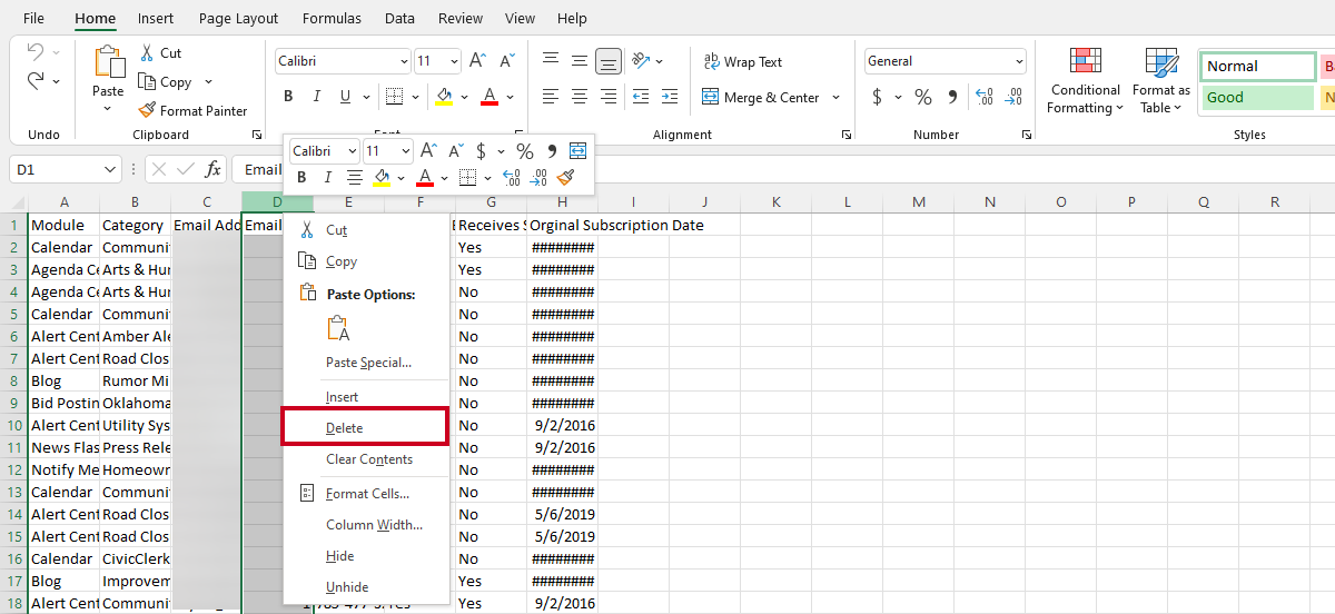 delete fouth column