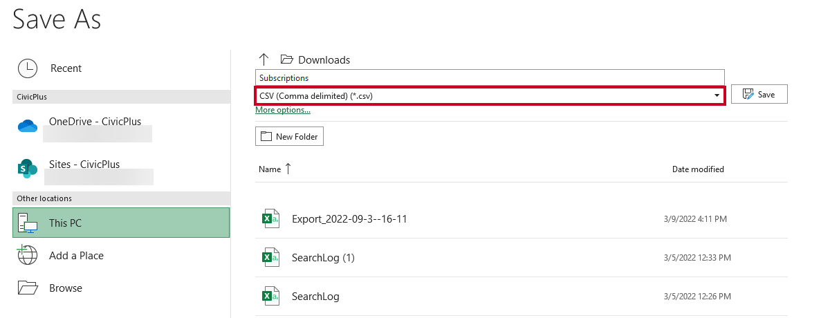 select CSV file format