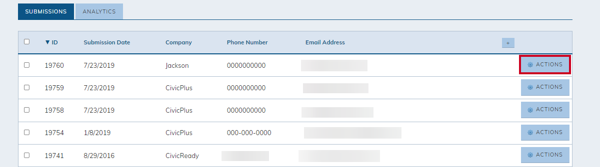 submitted form action button