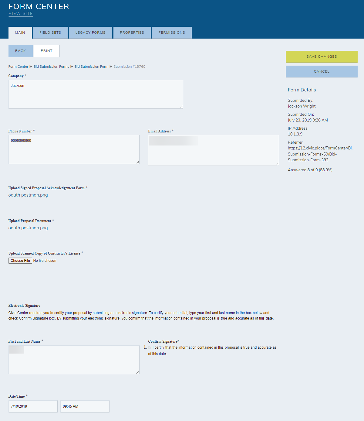 view the submitted form
