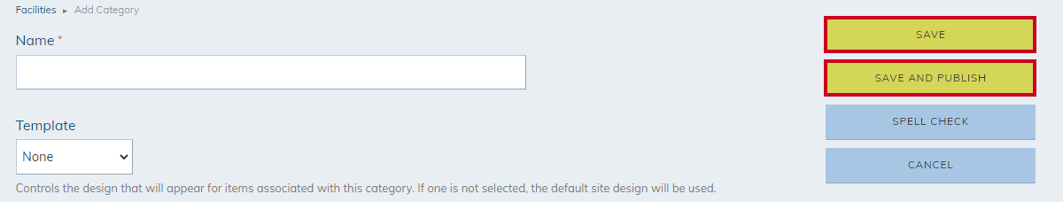 Save or save and publish buttons.