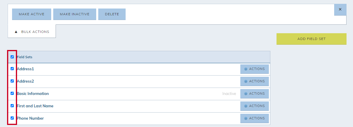 Field set checkboxes.