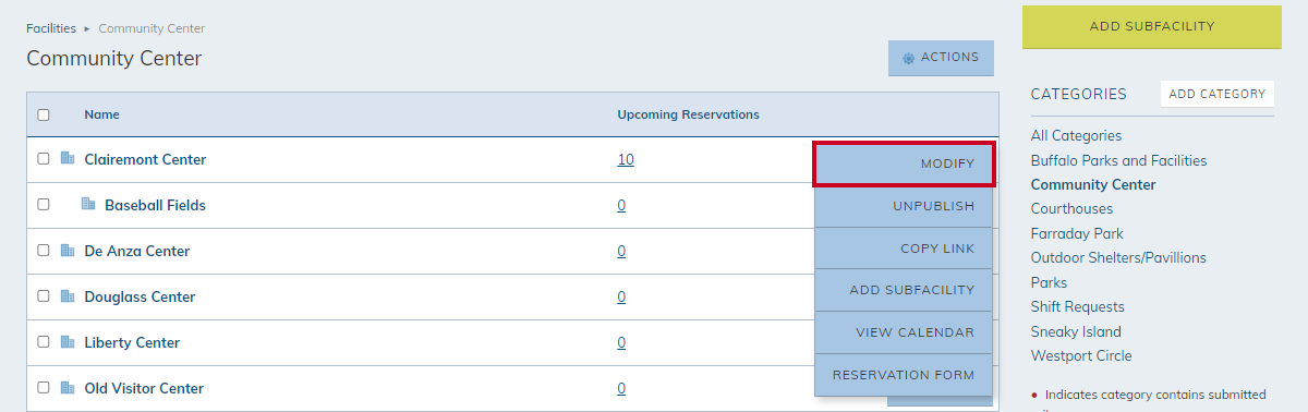 Modify option.