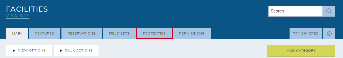 facilities module, properties tab