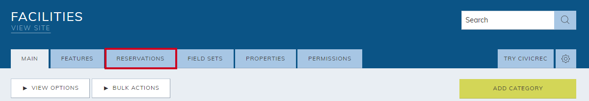 facilities module, reservations tab