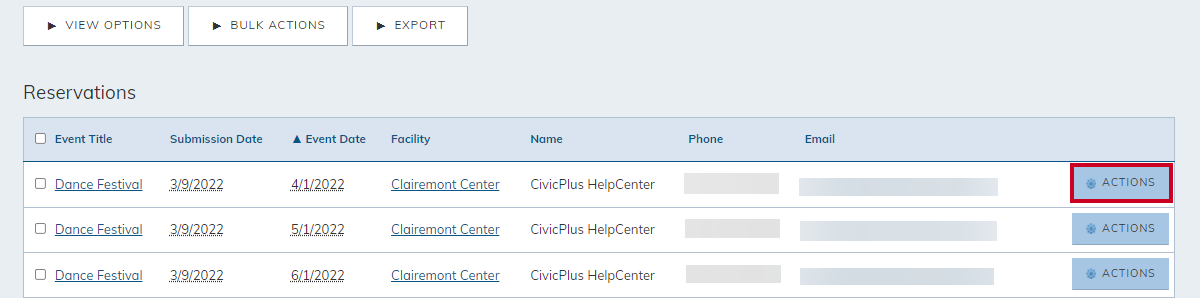 reservations actions button