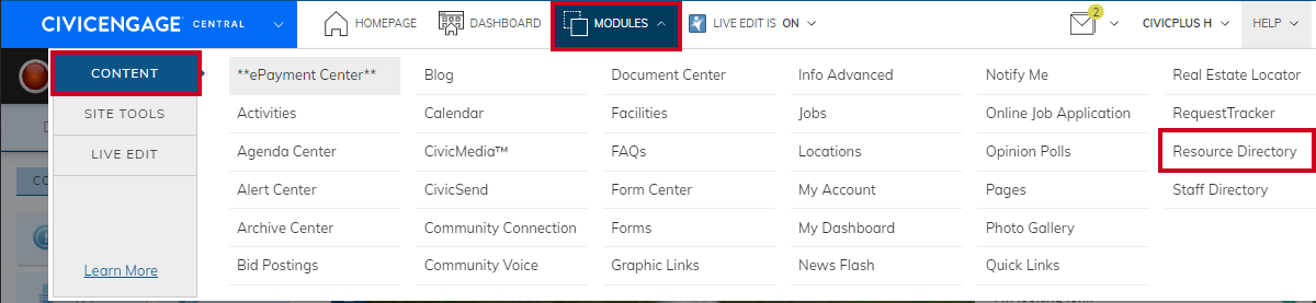 navigate to the resource directory module