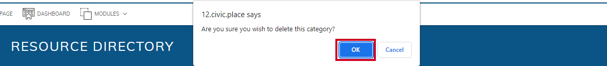 confirm delete pop-up, okay button