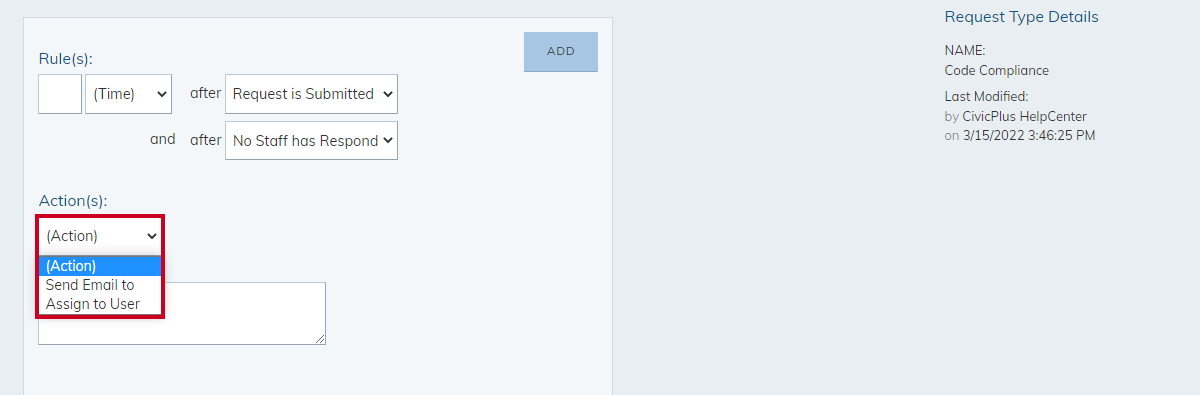 actions drop-down menu