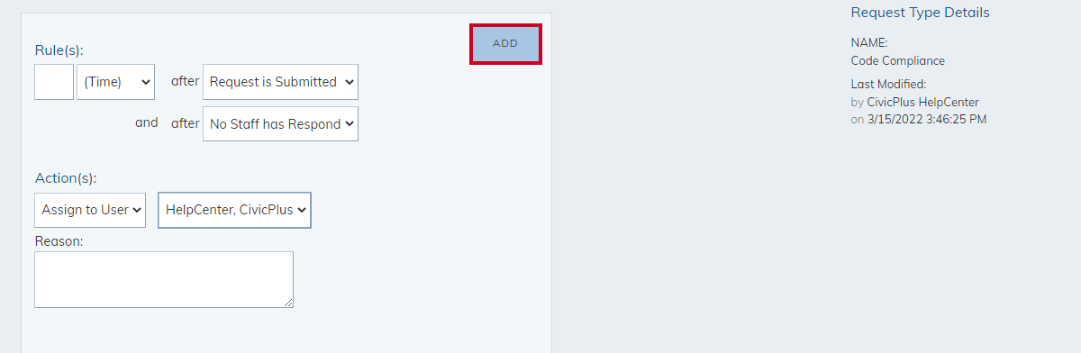 add rules and actions button